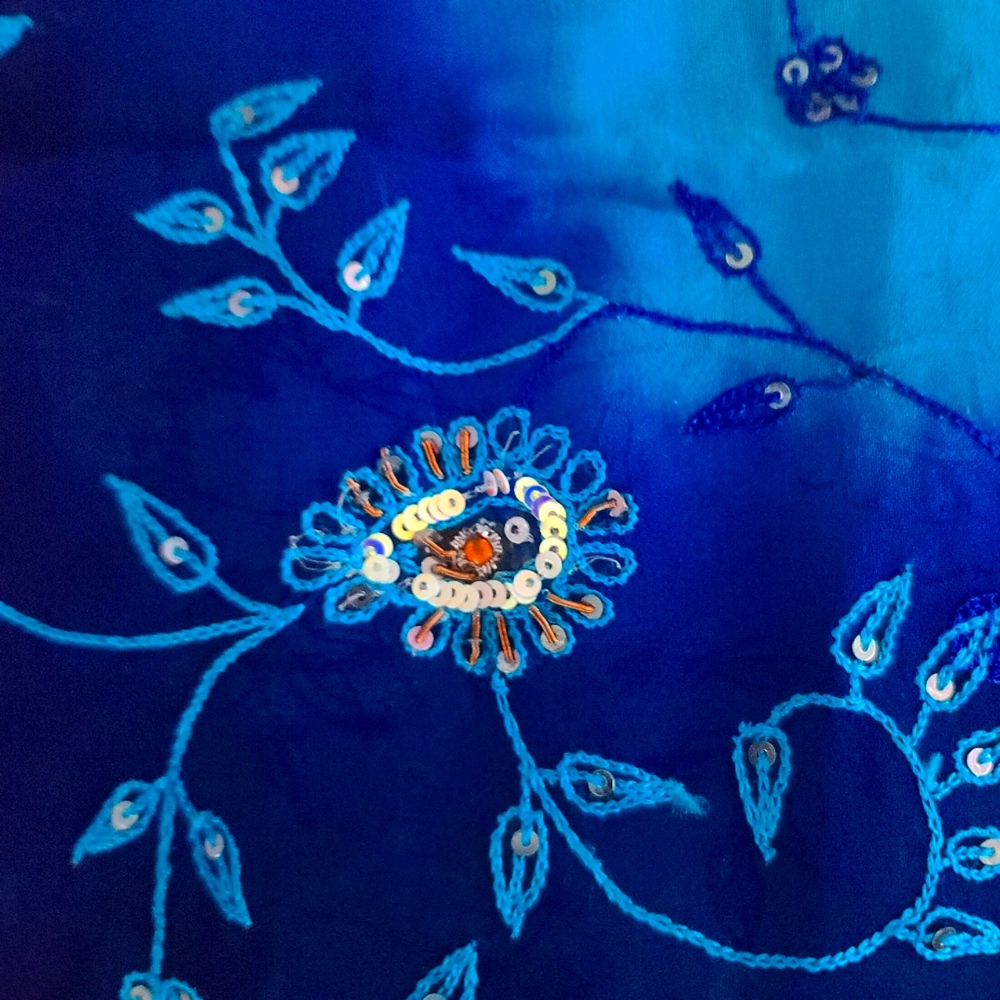 Embroidered Blue Floral Saree Fabric